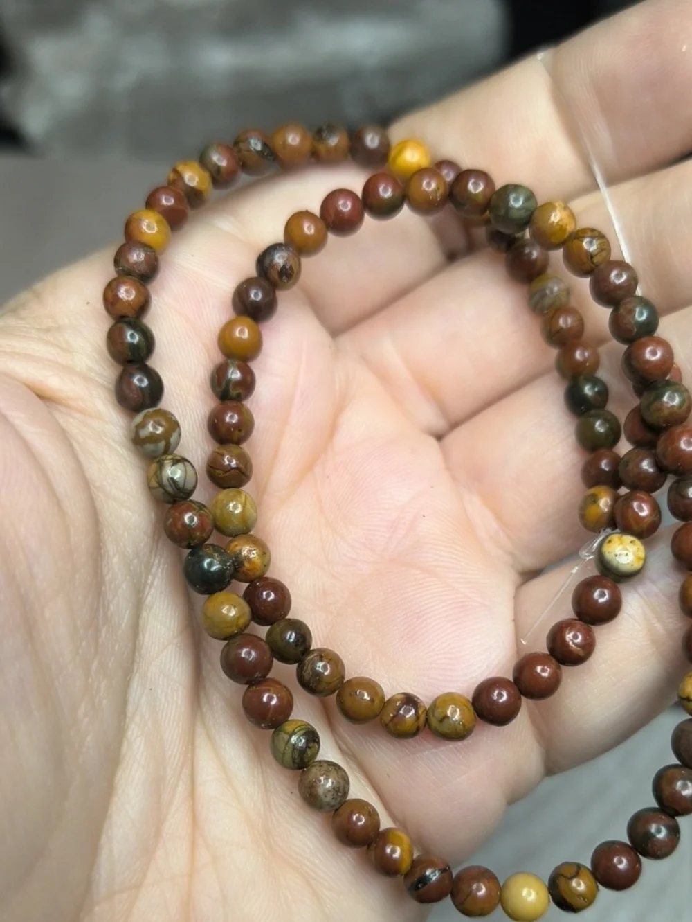 #5- 4mm Natural Red Creek Jasper Smooth Beads 14inch Strand